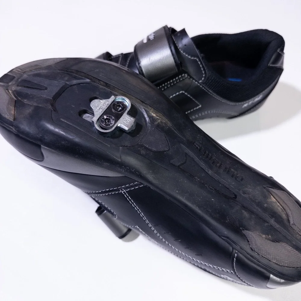 Shimano SH-R064 Cycling Shoes Mens Size 43 Black Silver Good SPD SPD-SL Cleats